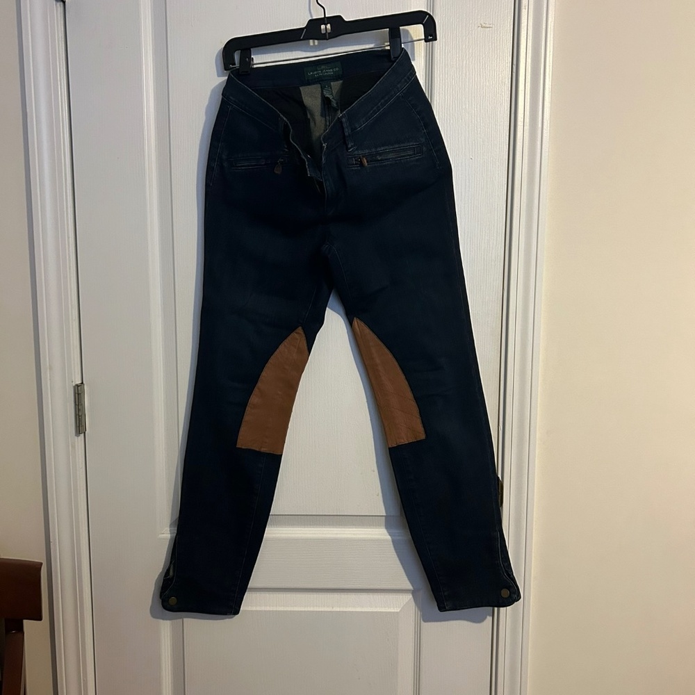 Ralph Lauren size 4 jeans with leather inserts at knee